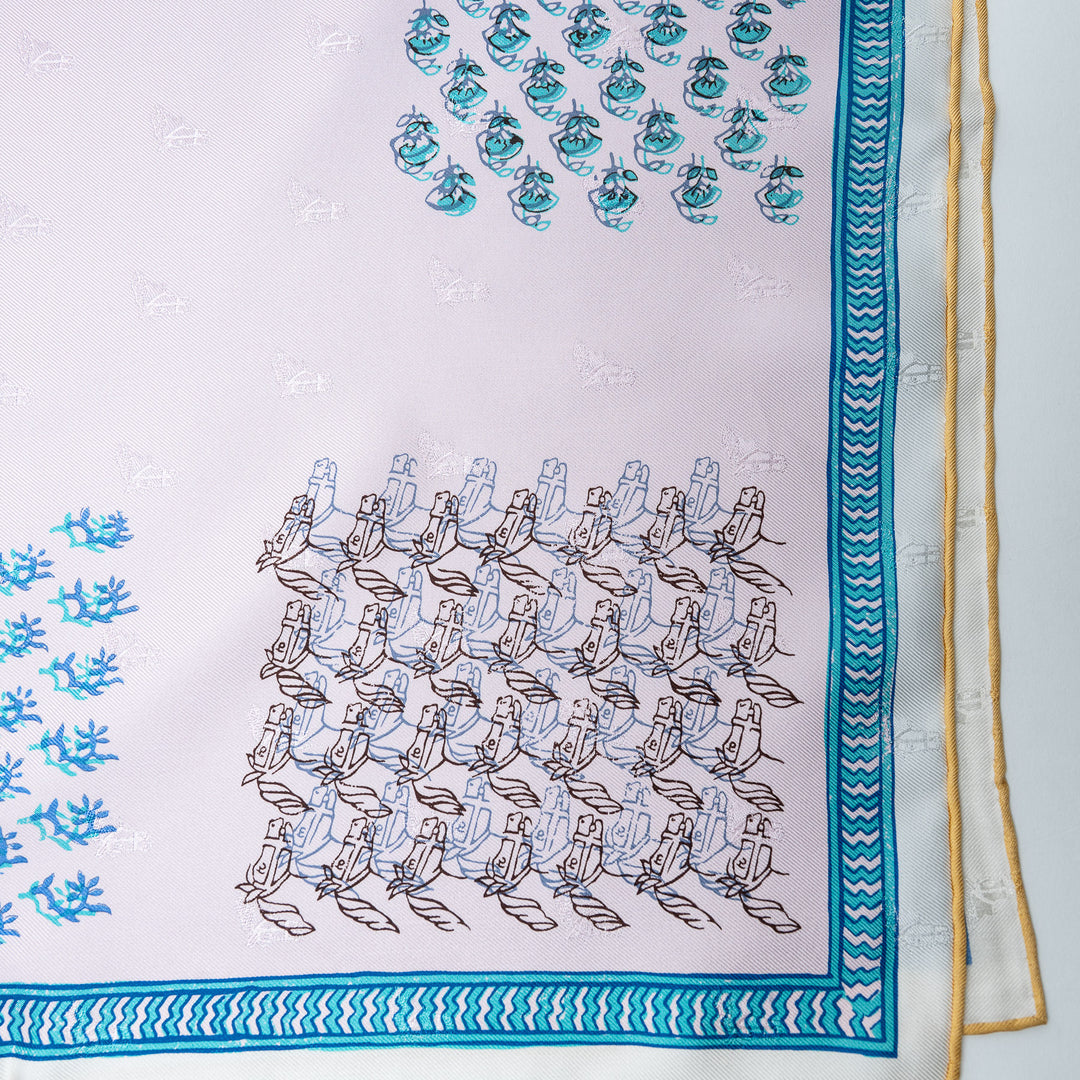 Blue and Pink Silk Carré Quadri au Bloc Scarf. (view 5)