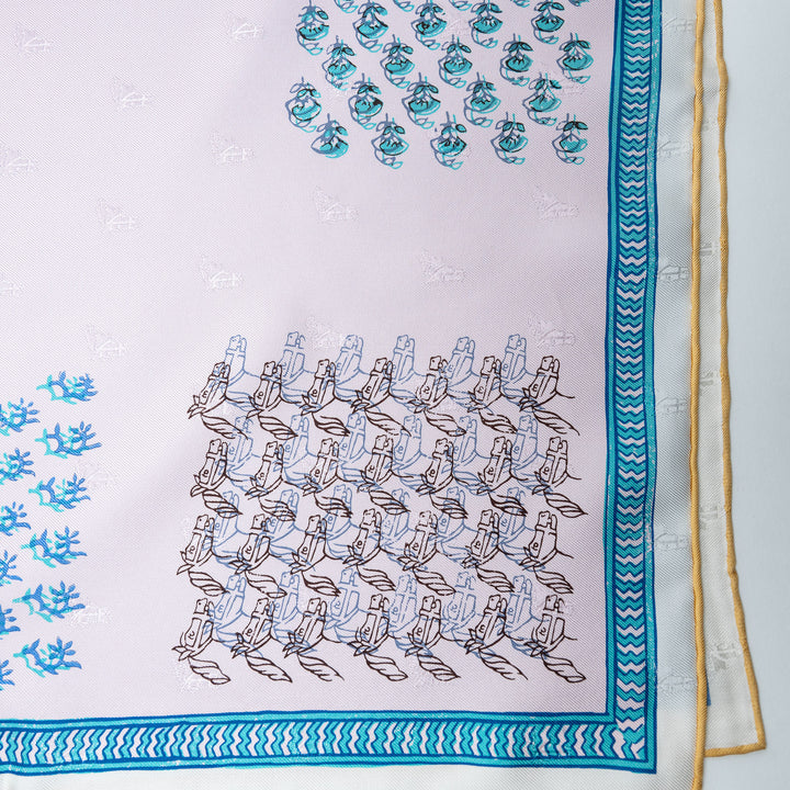 Blue and Pink Silk Carré Quadri au Bloc Scarf. (view 5)