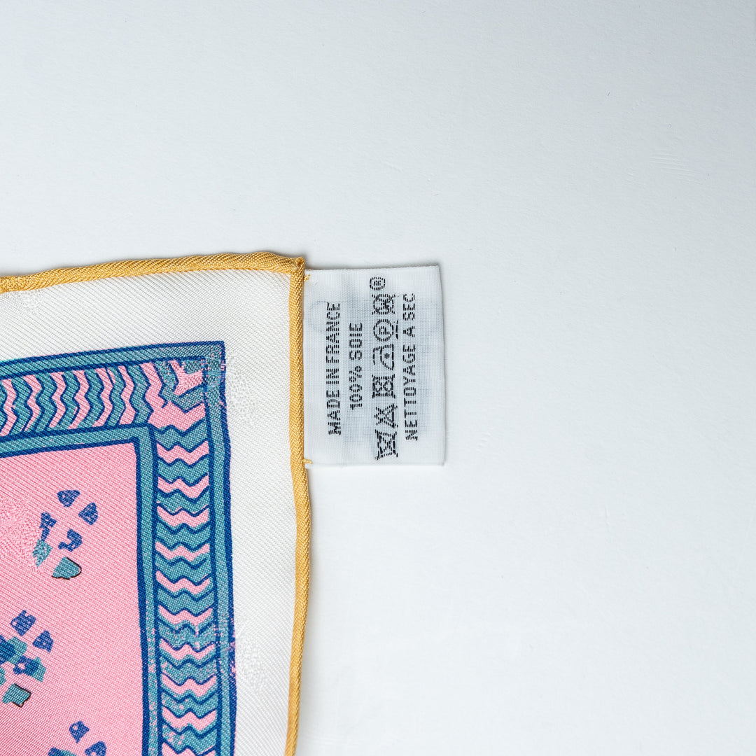 Blue and Pink Silk Carré Quadri au Bloc Scarf. (view 6)