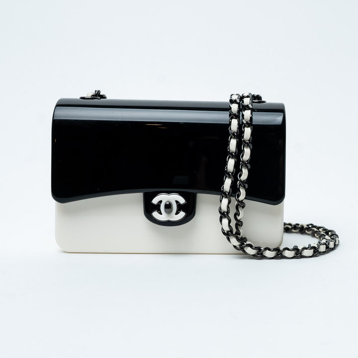 Black and White Resin Minaudière Crossbody Bag. (front)