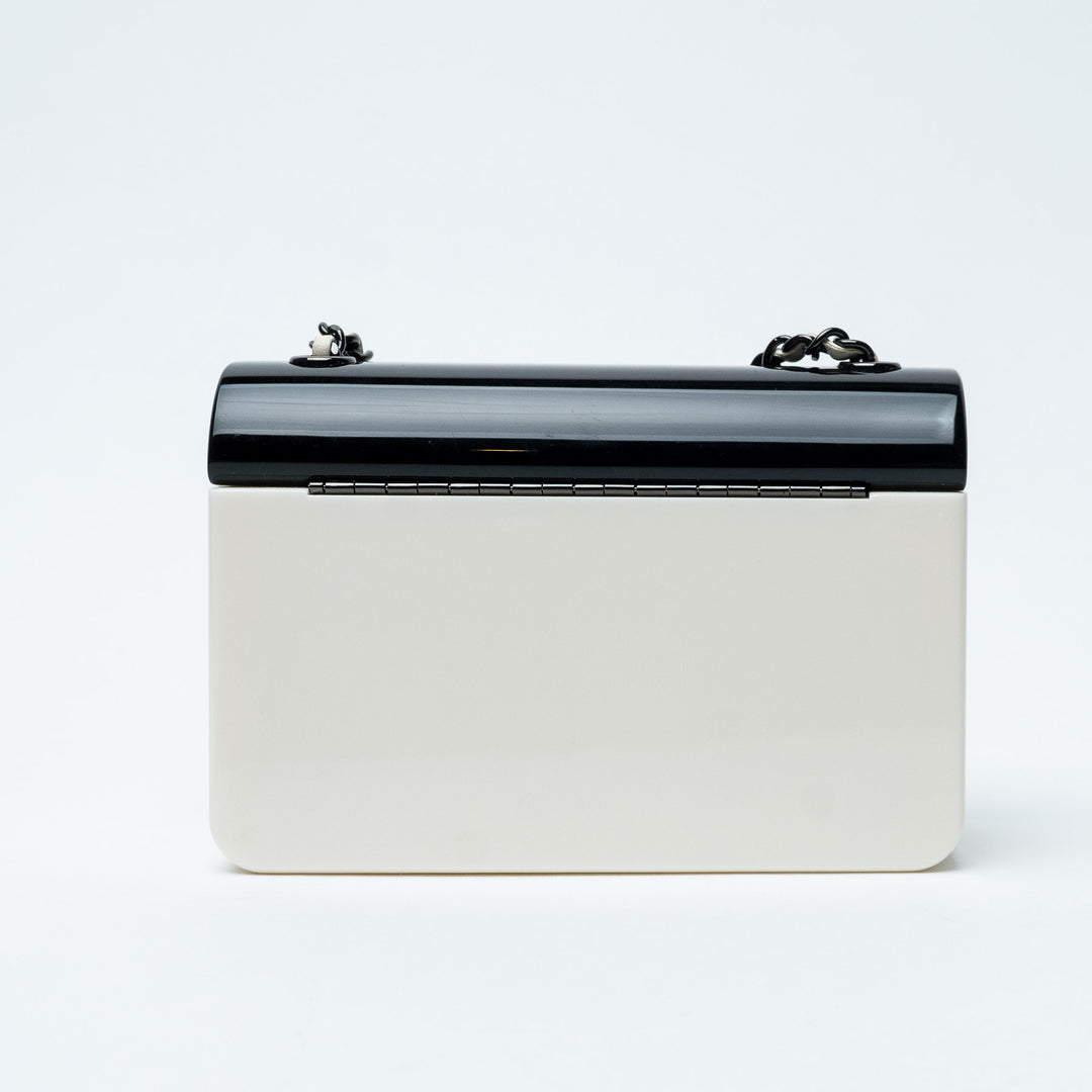 Black and White Resin Minaudière Crossbody Bag. (view 2)