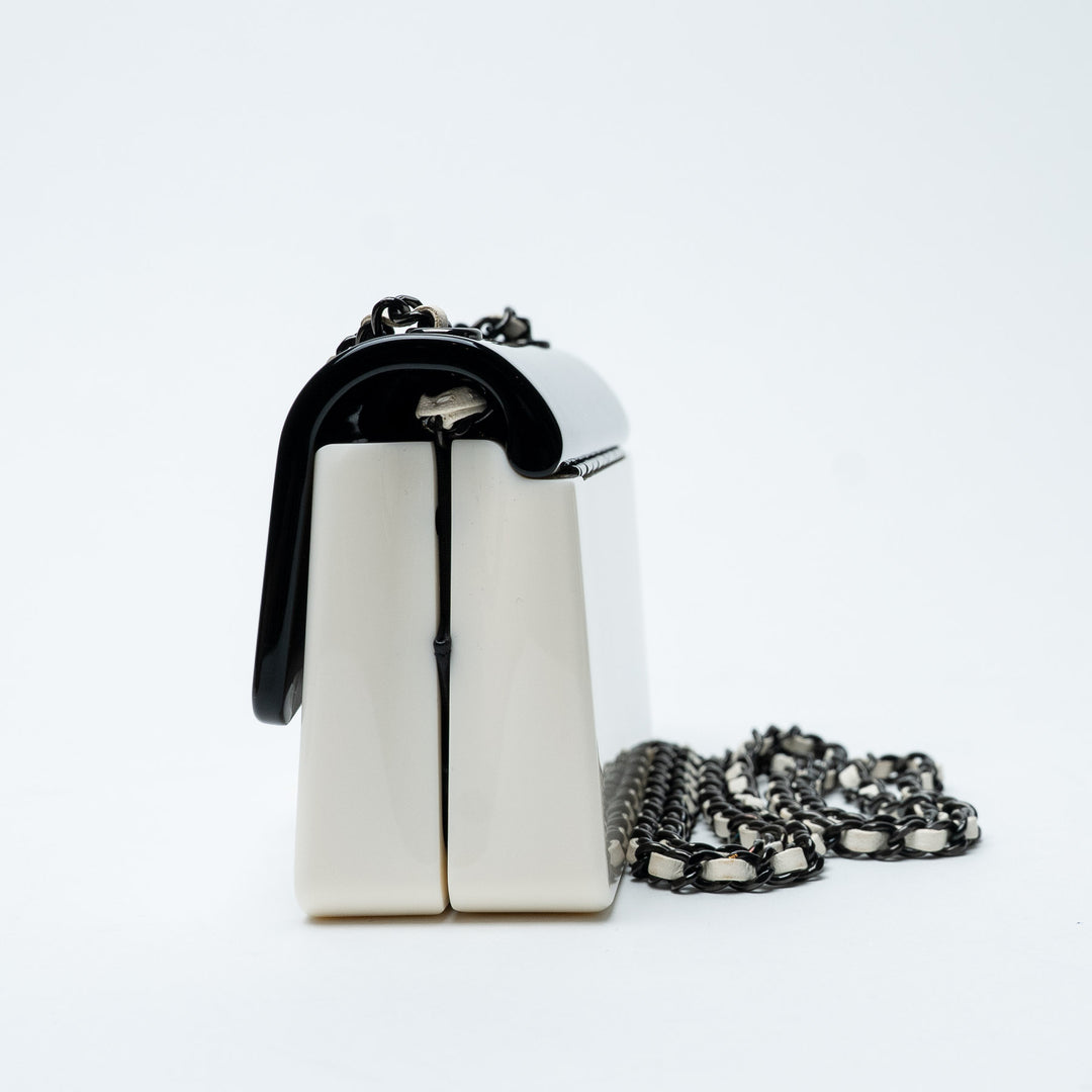 Black and White Resin Minaudière Crossbody Bag. (view 3)