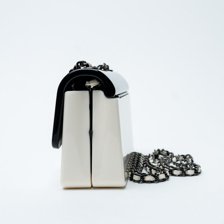 Black and White Resin Minaudière Crossbody Bag. (view 3)