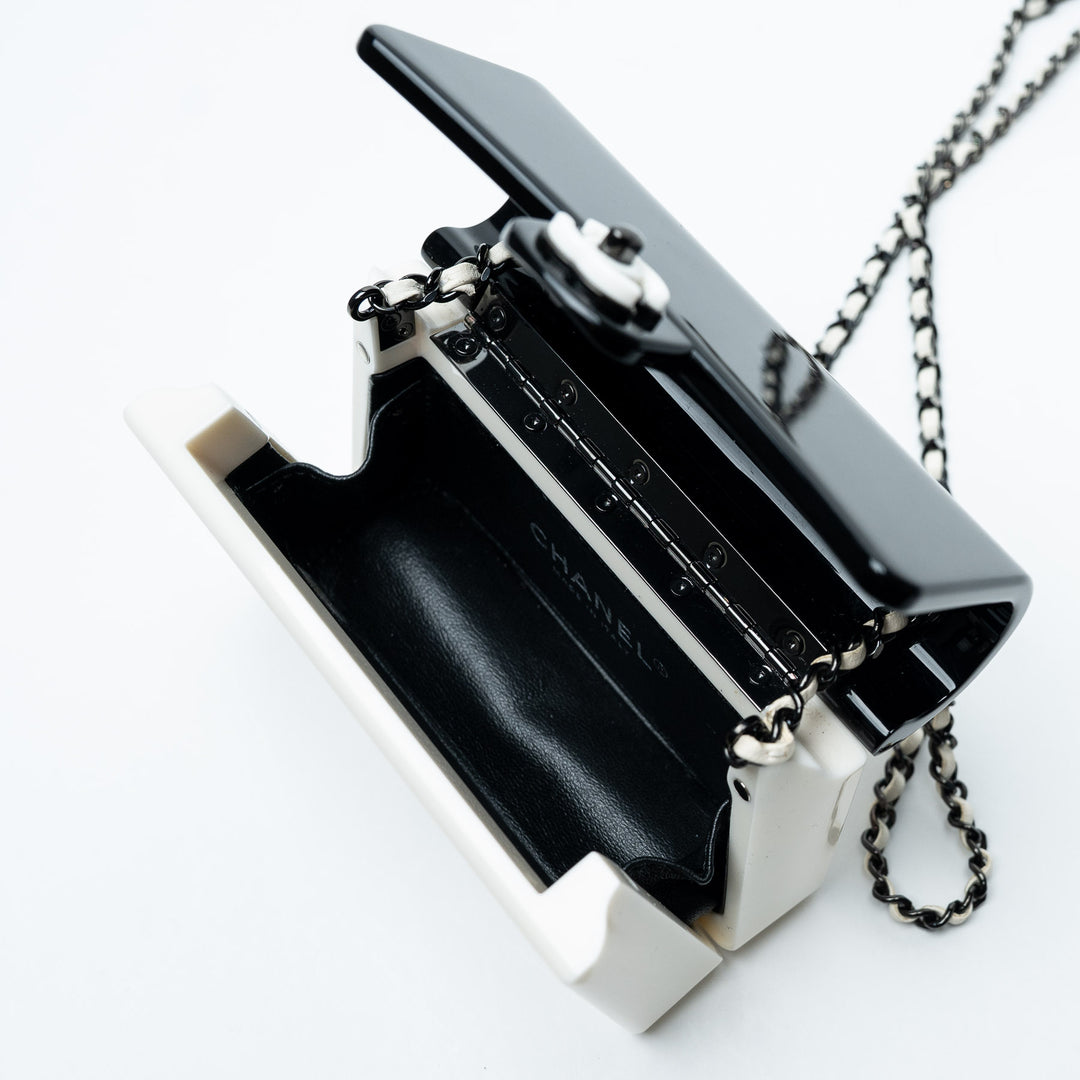 Black and White Resin Minaudière Crossbody Bag. (view 5)