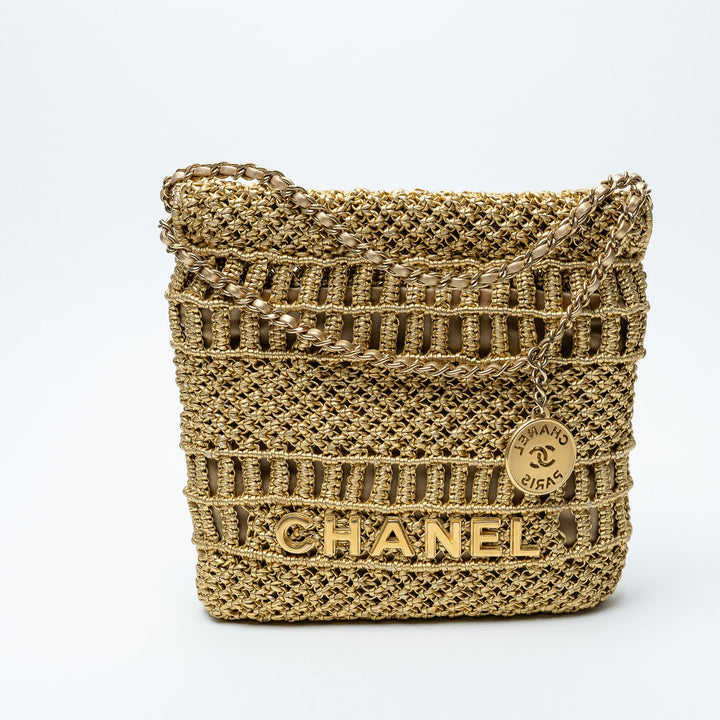 Pre-Loved Chanel™ Gold Macrame Calfskin leather Mini 22 Crossbody Bag