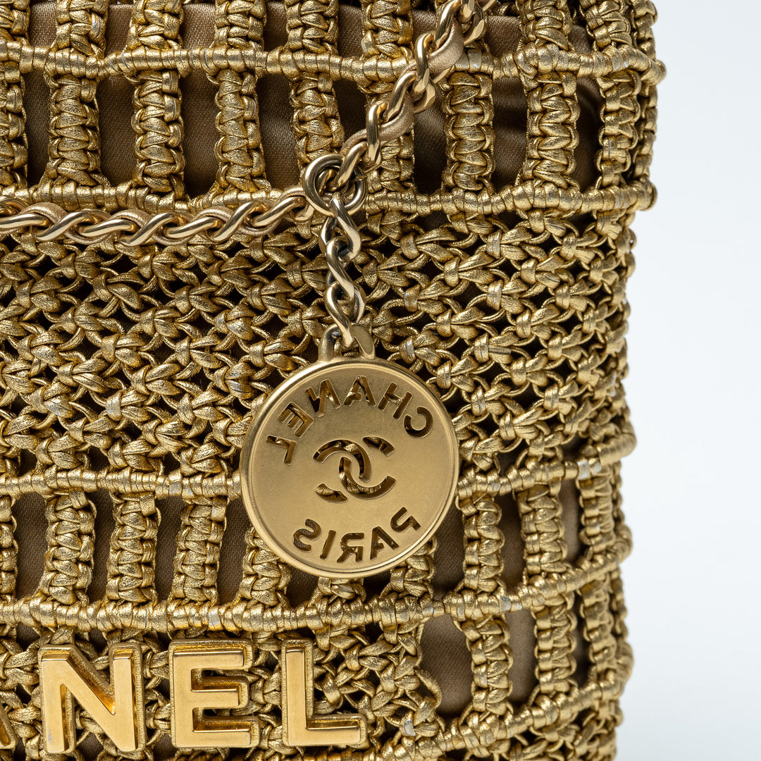 Pre-Loved Chanel™ Gold Macrame Calfskin leather Mini 22 Crossbody Bag