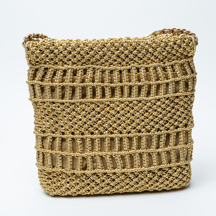 Pre-Loved Chanel™ Gold Macrame Calfskin leather Mini 22 Crossbody Bag