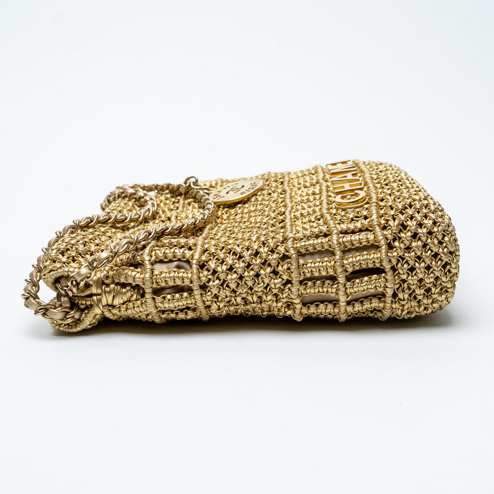 Pre-Loved Chanel™ Gold Macrame Calfskin leather Mini 22 Crossbody Bag