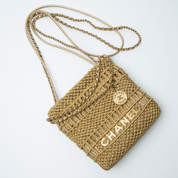 Pre-Loved Chanel™ Gold Macrame Calfskin leather Mini 22 Crossbody Bag