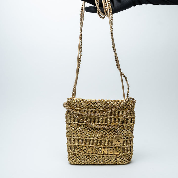 Pre-Loved Chanel™ Gold Macrame Calfskin leather Mini 22 Crossbody Bag