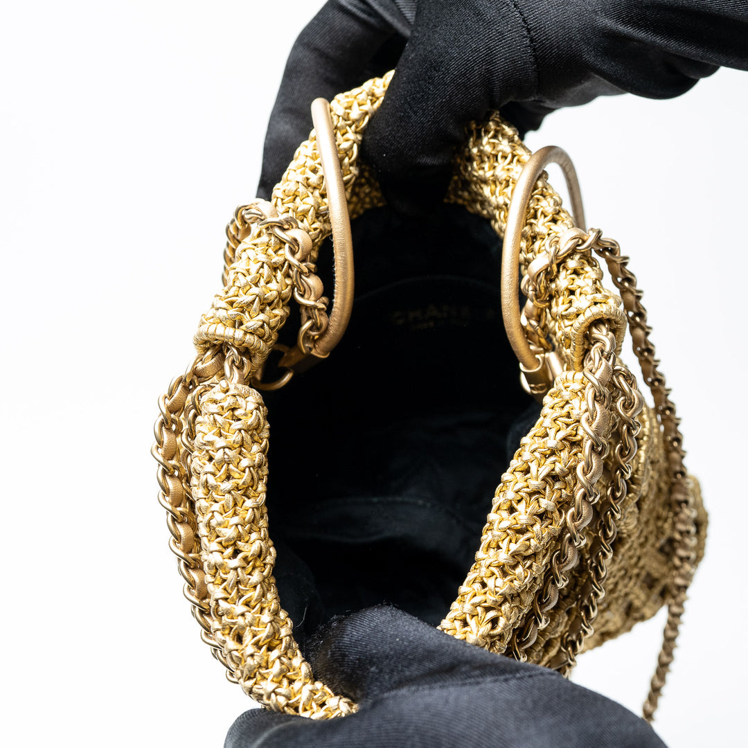 Pre-Loved Chanel™ Gold Macrame Calfskin leather Mini 22 Crossbody Bag