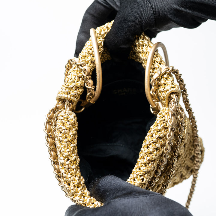 Pre-Loved Chanel™ Gold Macrame Calfskin leather Mini 22 Crossbody Bag