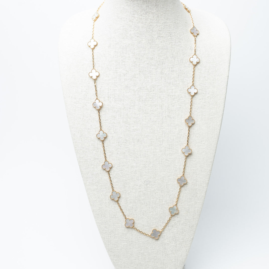 Van Cleef & Arpels 18K Yellow Gold Mother of Pearl 20 Motif Alhambra Necklace