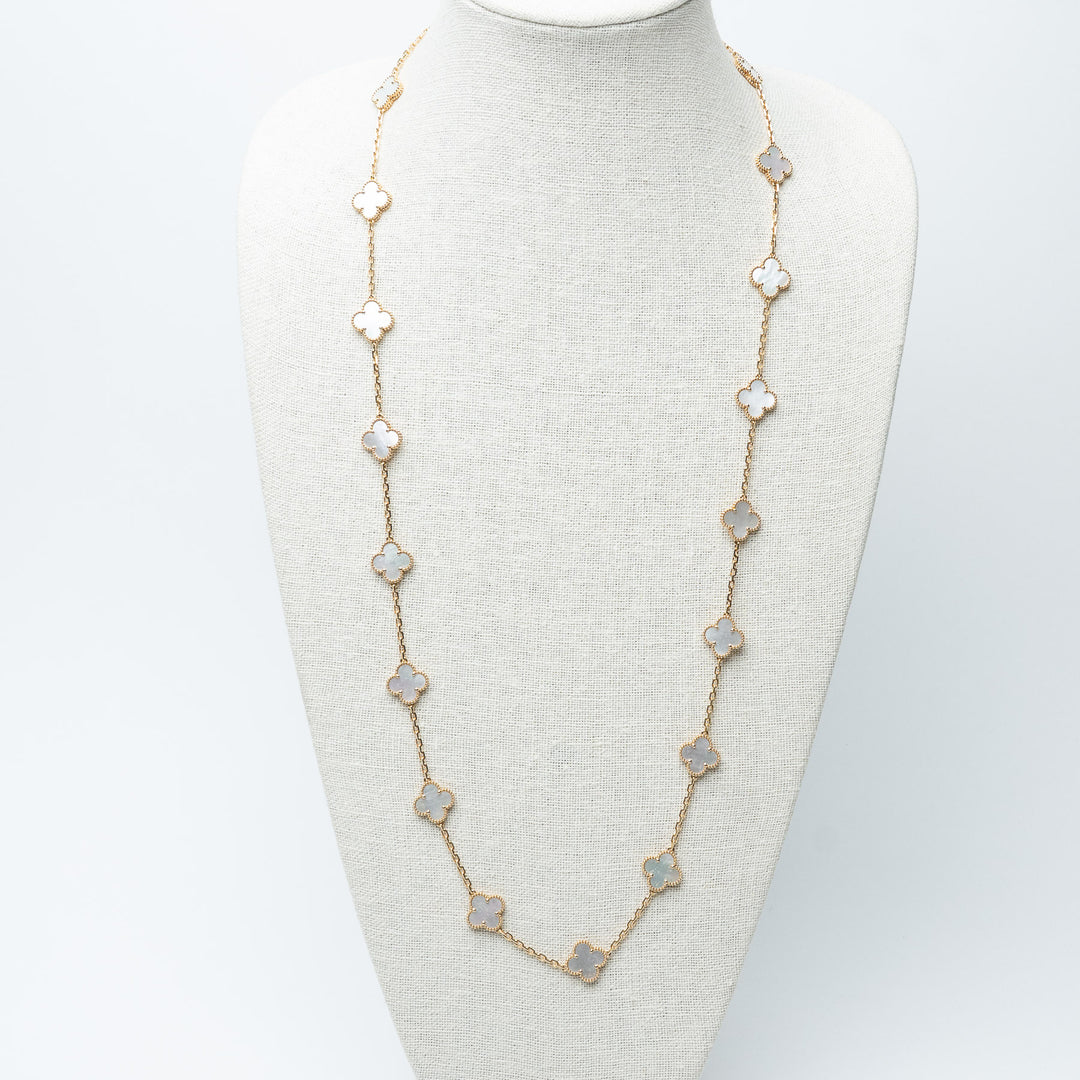 Van Cleef & Arpels 18K Yellow Gold Mother of Pearl 20 Motif Alhambra Necklace