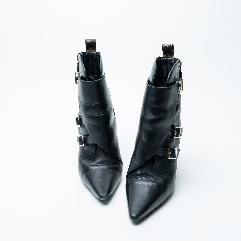 Black Leather and Monogram Canvas Janet Ankle Boots. (view 2)