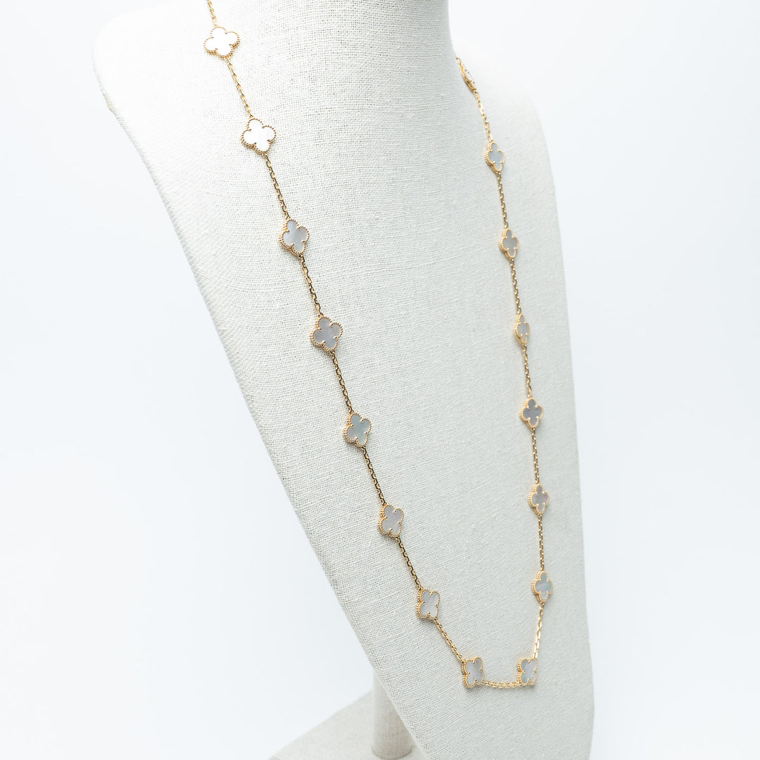 Van Cleef & Arpels 18K Yellow Gold Mother of Pearl 20 Motif Alhambra Necklace