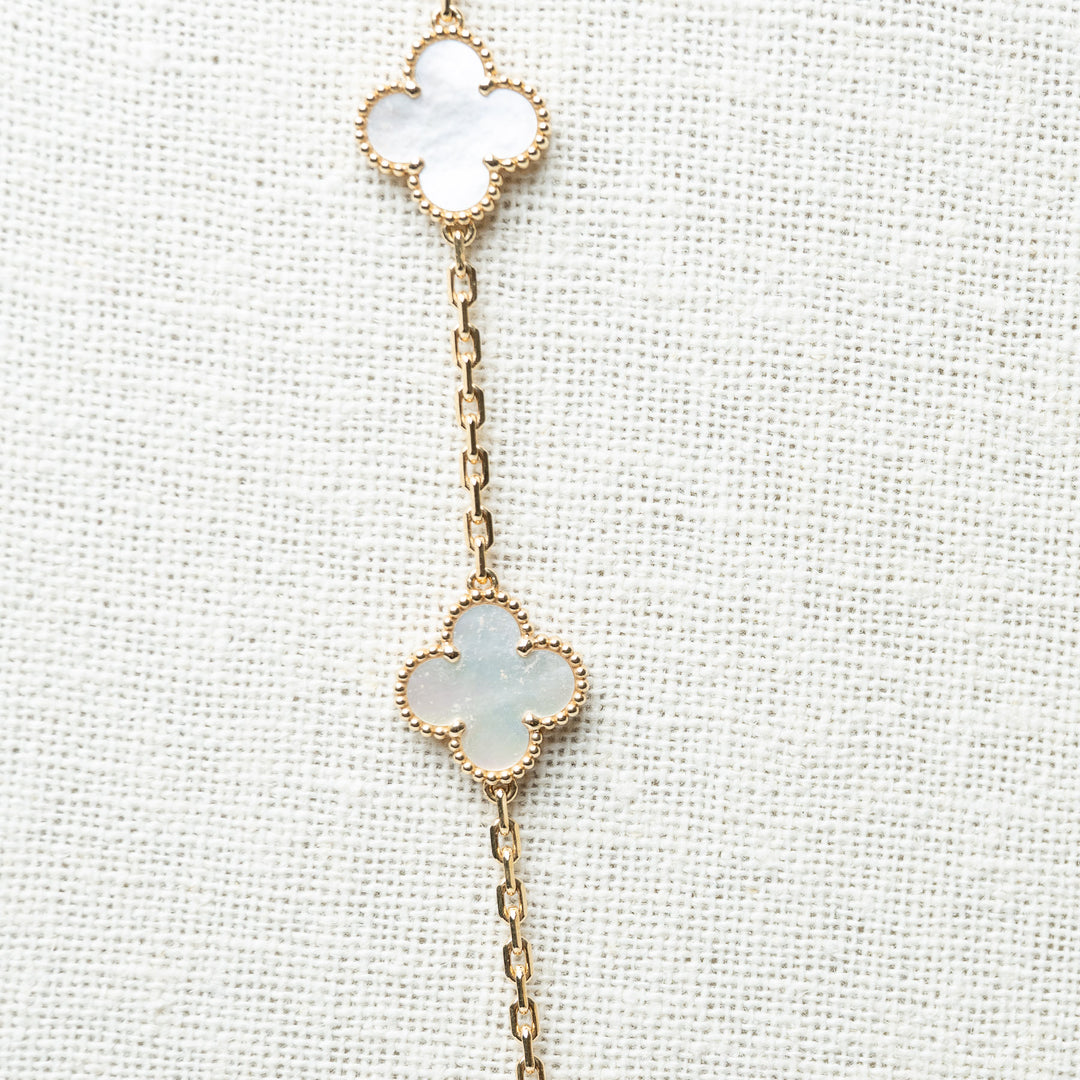 Van Cleef & Arpels 18K Yellow Gold Mother of Pearl 20 Motif Alhambra Necklace