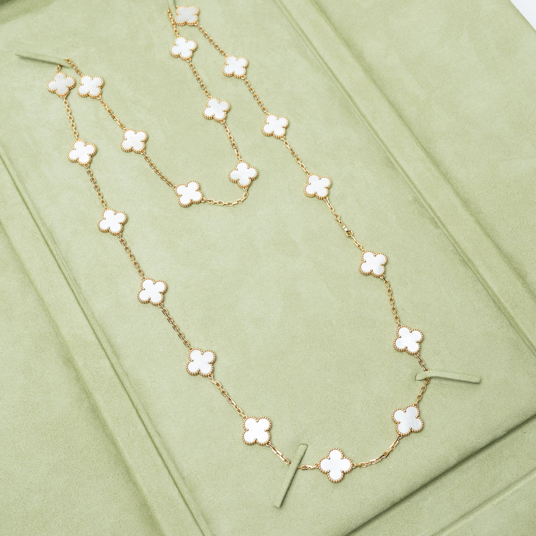 Van Cleef & Arpels 18K Yellow Gold Mother of Pearl 20 Motif Alhambra Necklace