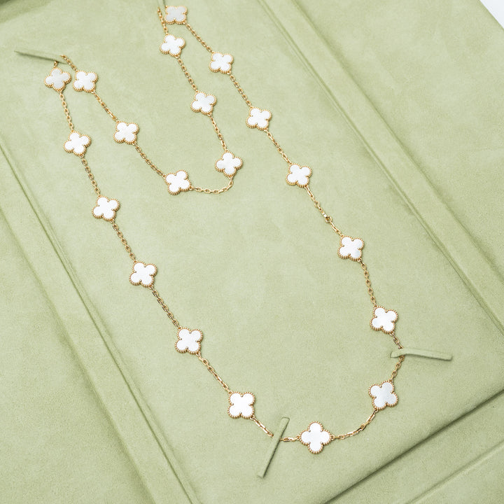 Van Cleef & Arpels 18K Yellow Gold Mother of Pearl 20 Motif Alhambra Necklace