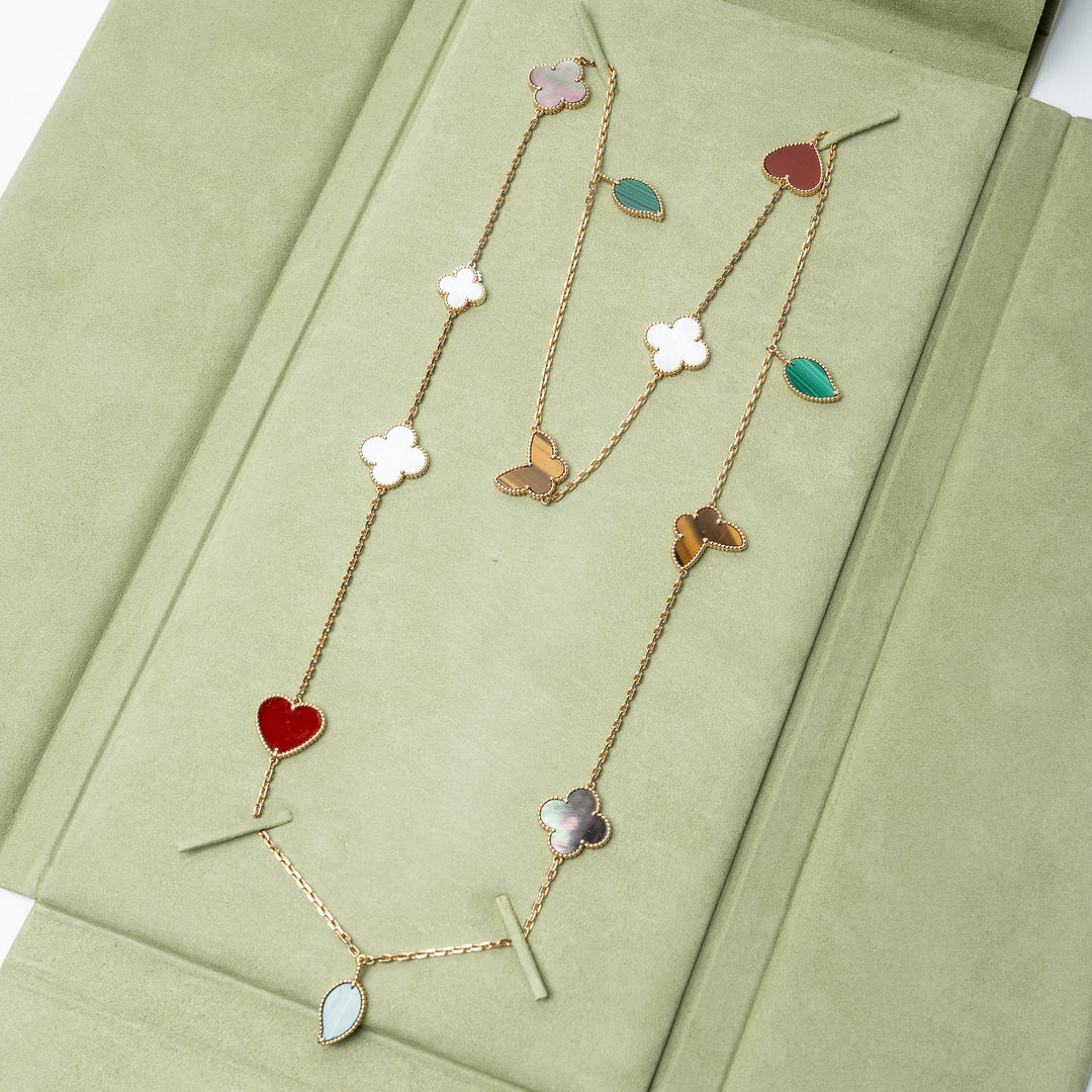 Van Cleef & Arpels 18K Yellow Gold 12 Motif Lucky Alhambra Long Necklace