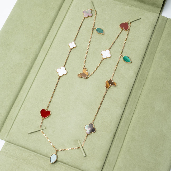 Van Cleef & Arpels 18K Yellow Gold 12 Motif Lucky Alhambra Long Necklace