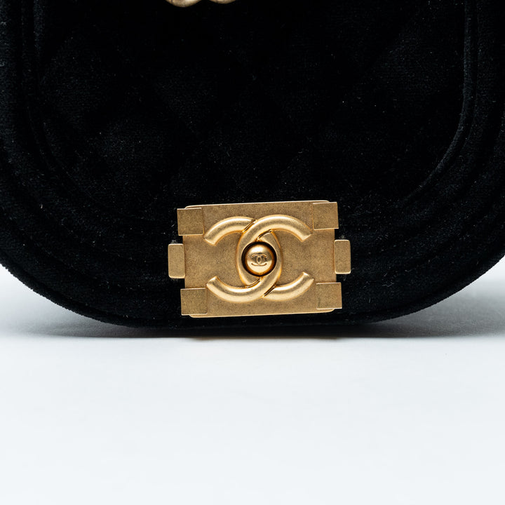 Black Velvet Quilted Mini Boy Messenger Bag. (view 3)