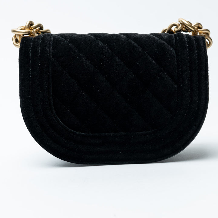 Black Velvet Quilted Mini Boy Messenger Bag. (view 2)