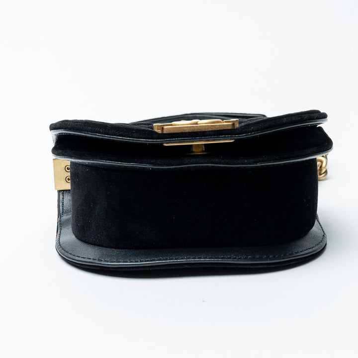 Black Velvet Quilted Mini Boy Messenger Bag. (view 6)