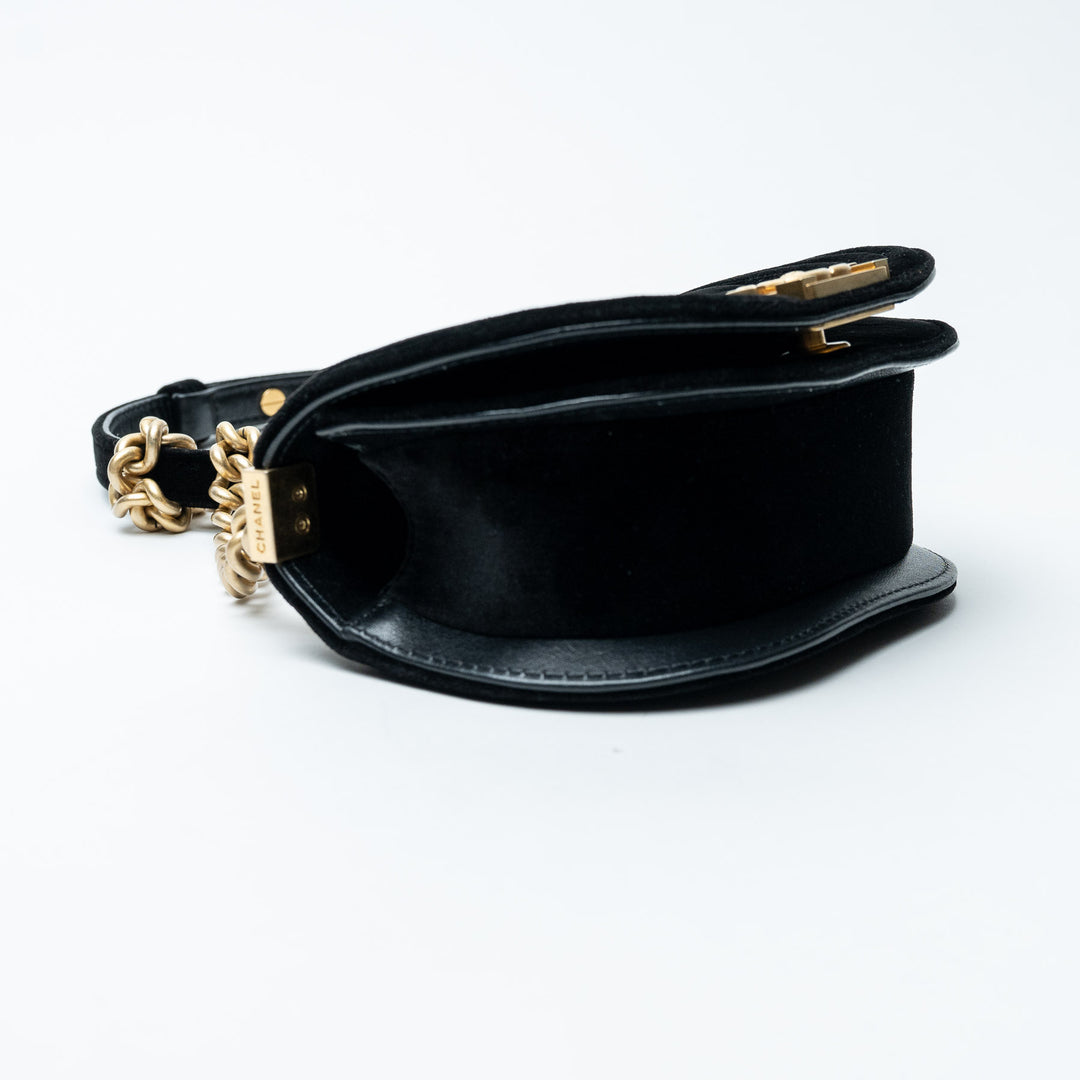 Black Velvet Quilted Mini Boy Messenger Bag. (view 7)