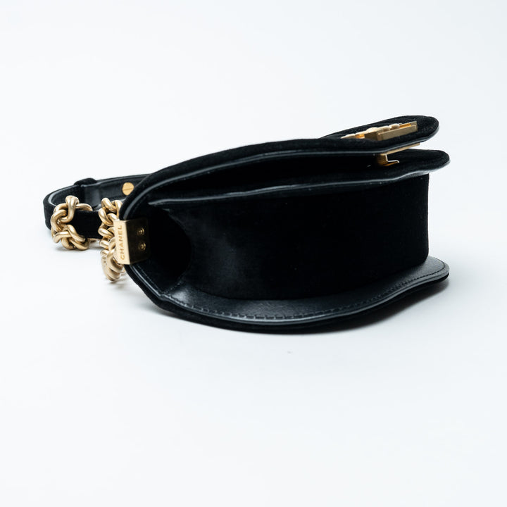Black Velvet Quilted Mini Boy Messenger Bag. (view 7)