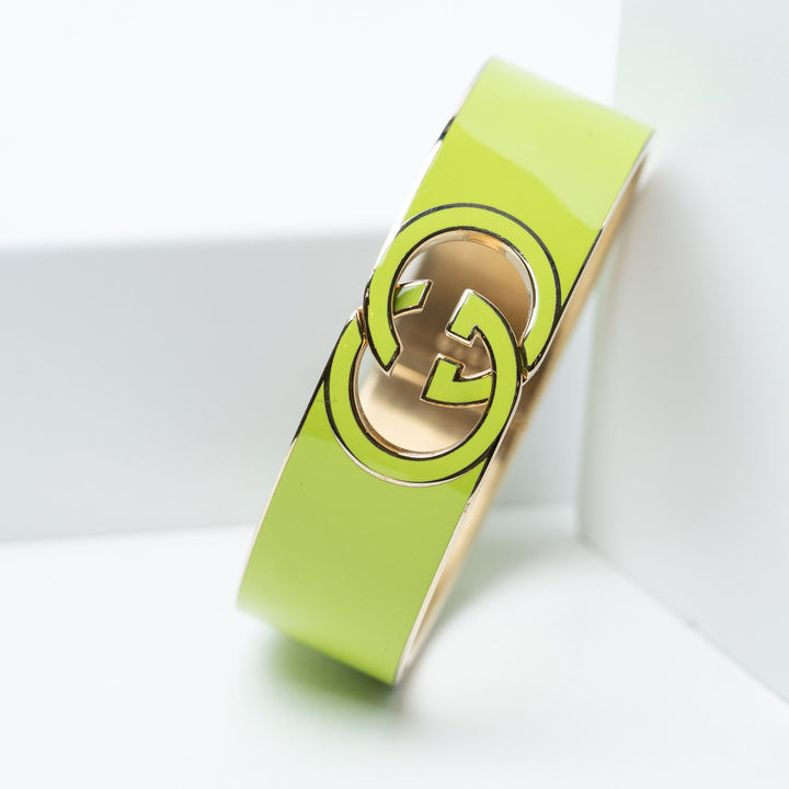 Green Enamel Interlocking GG Cuff Bangle. (view 2)