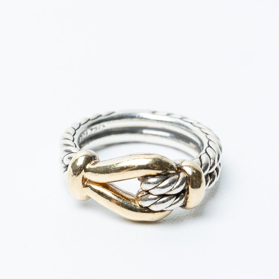 Sterling Silver and 18K Gold Thoroughbred Loop Knot Ring. (front)