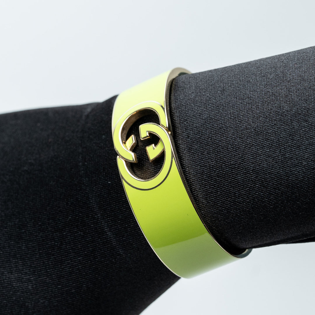 Green Enamel Interlocking GG Cuff Bangle. (view 5)