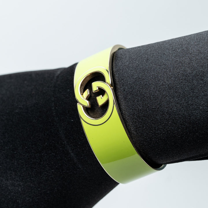 Green Enamel Interlocking GG Cuff Bangle. (view 5)