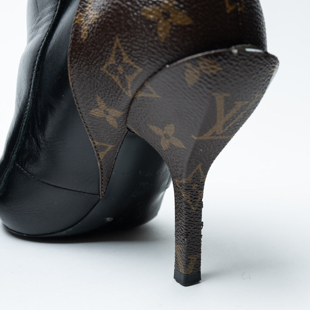 Black Leather and Monogram Canvas Janet Ankle Boots. (view 5)