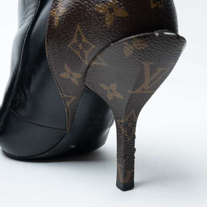 Black Leather and Monogram Canvas Janet Ankle Boots. (view 5)