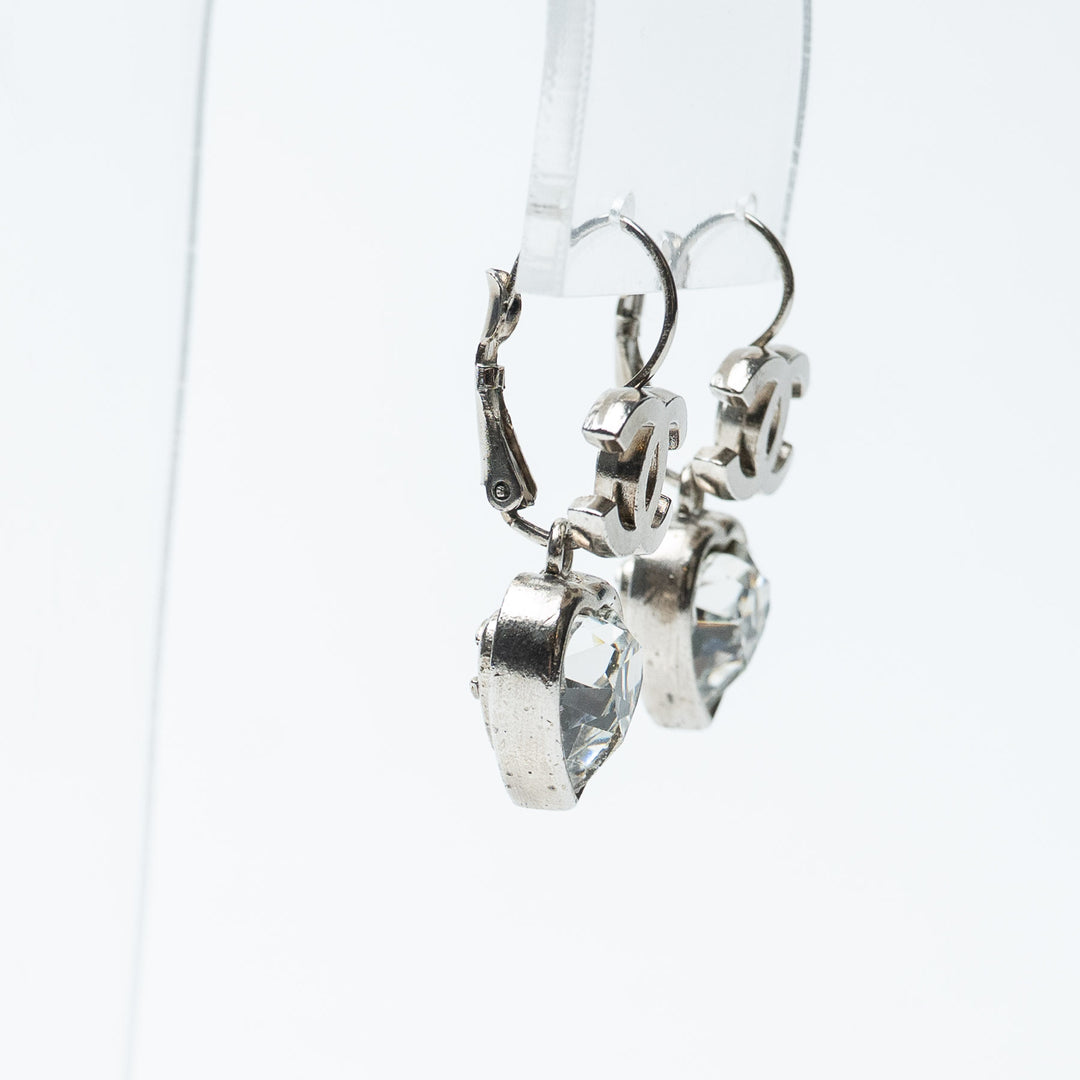 Silver-Tone Crystal Heart Drop Earrings. (view 2)