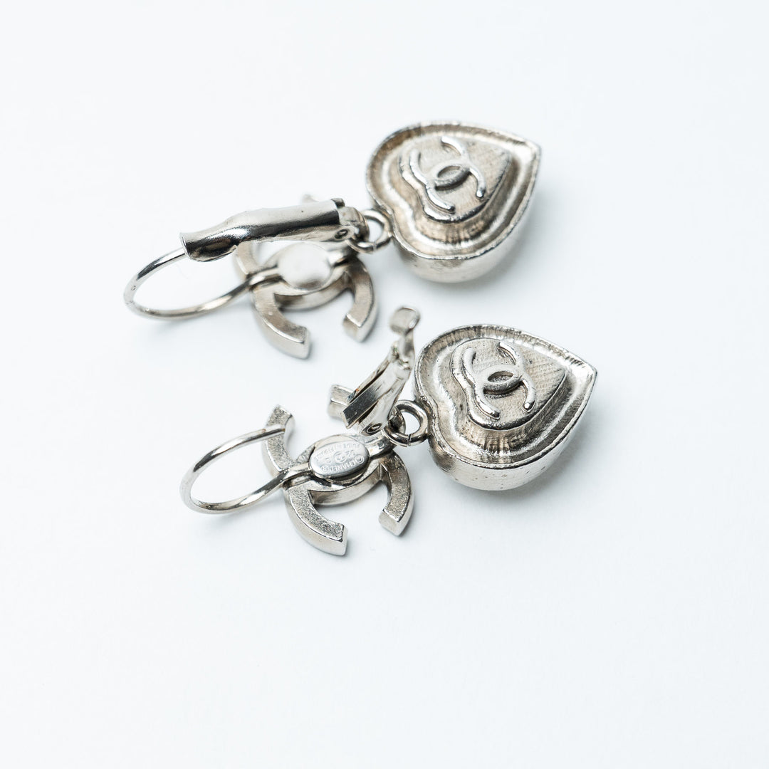 Silver-Tone Crystal Heart Drop Earrings. (view 3)