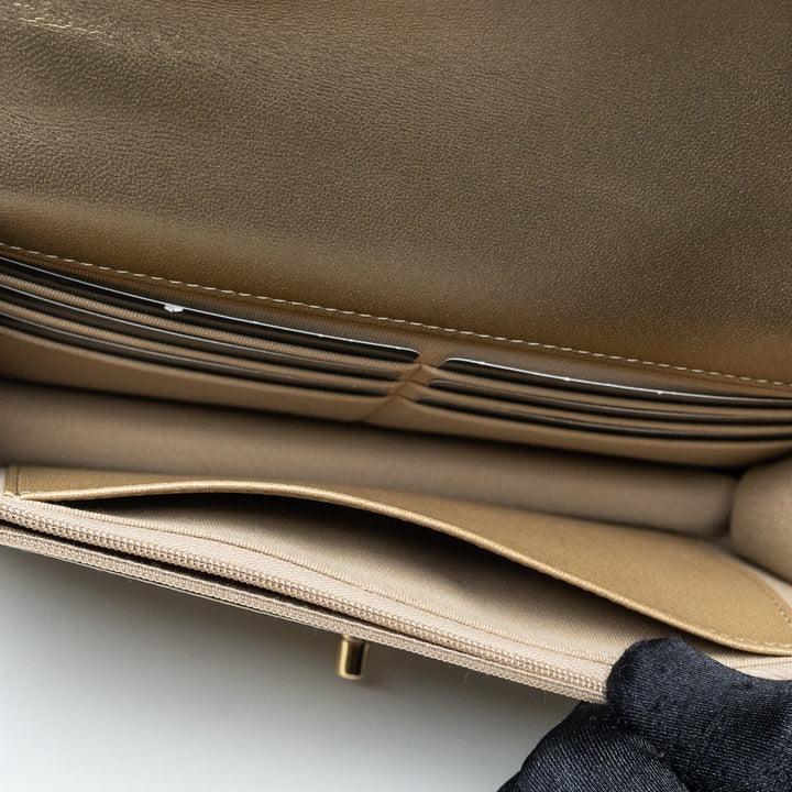 Gold Metallic Lambskin Quilted Wallet on Chain. (interior card slots)
