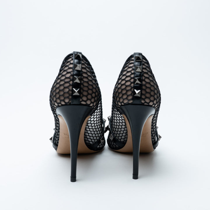Valentino Black Mesh & Leather Rockstud Alcove Pumps Size 38