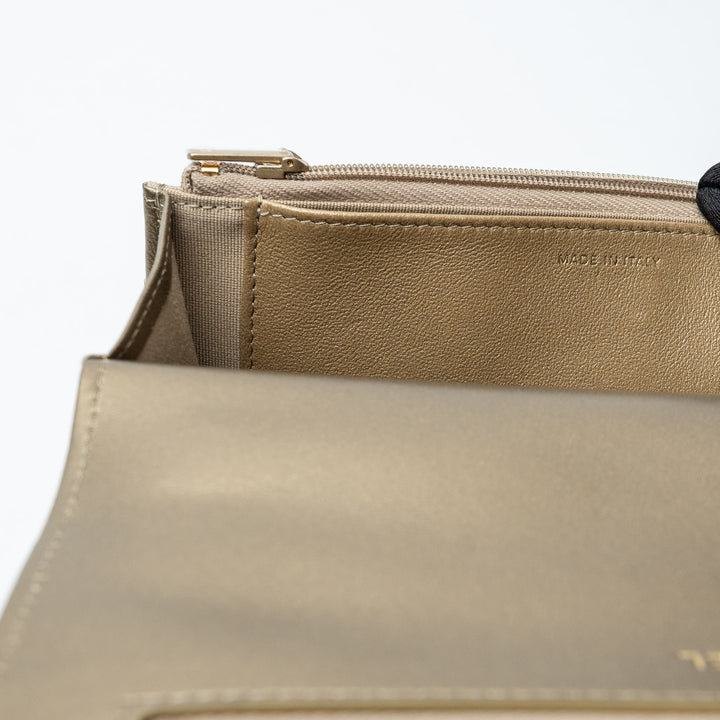 Gold Metallic Lambskin Quilted Wallet on Chain. (made in stamp)