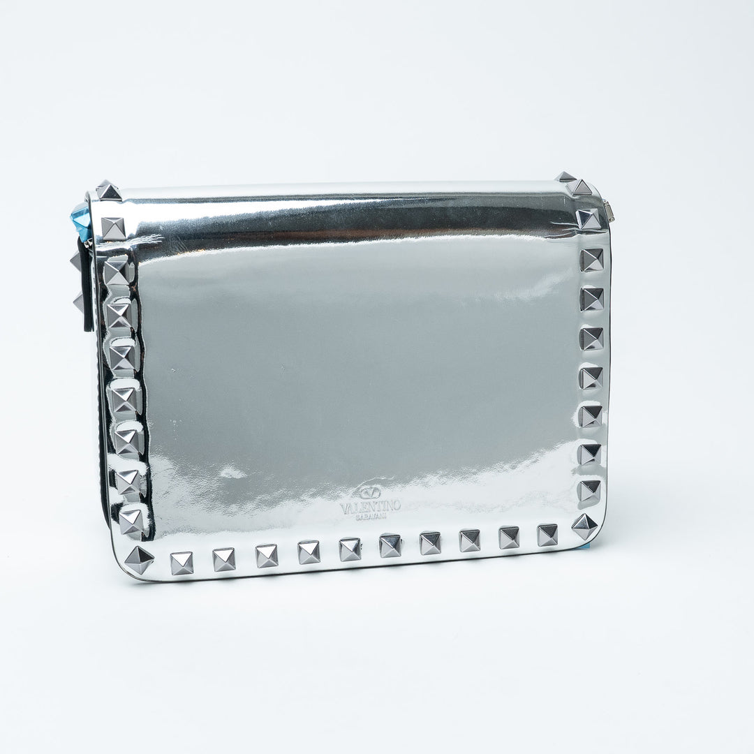 Silver Patent Leather Rockstud Shoulder Bag. (view 2)