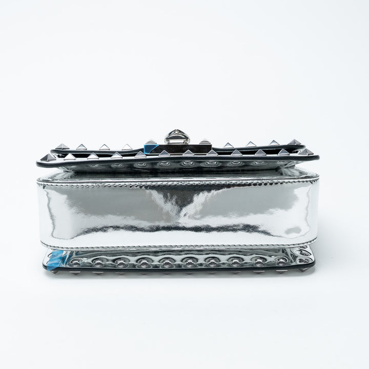 Silver Patent Leather Rockstud Shoulder Bag. (view 5)