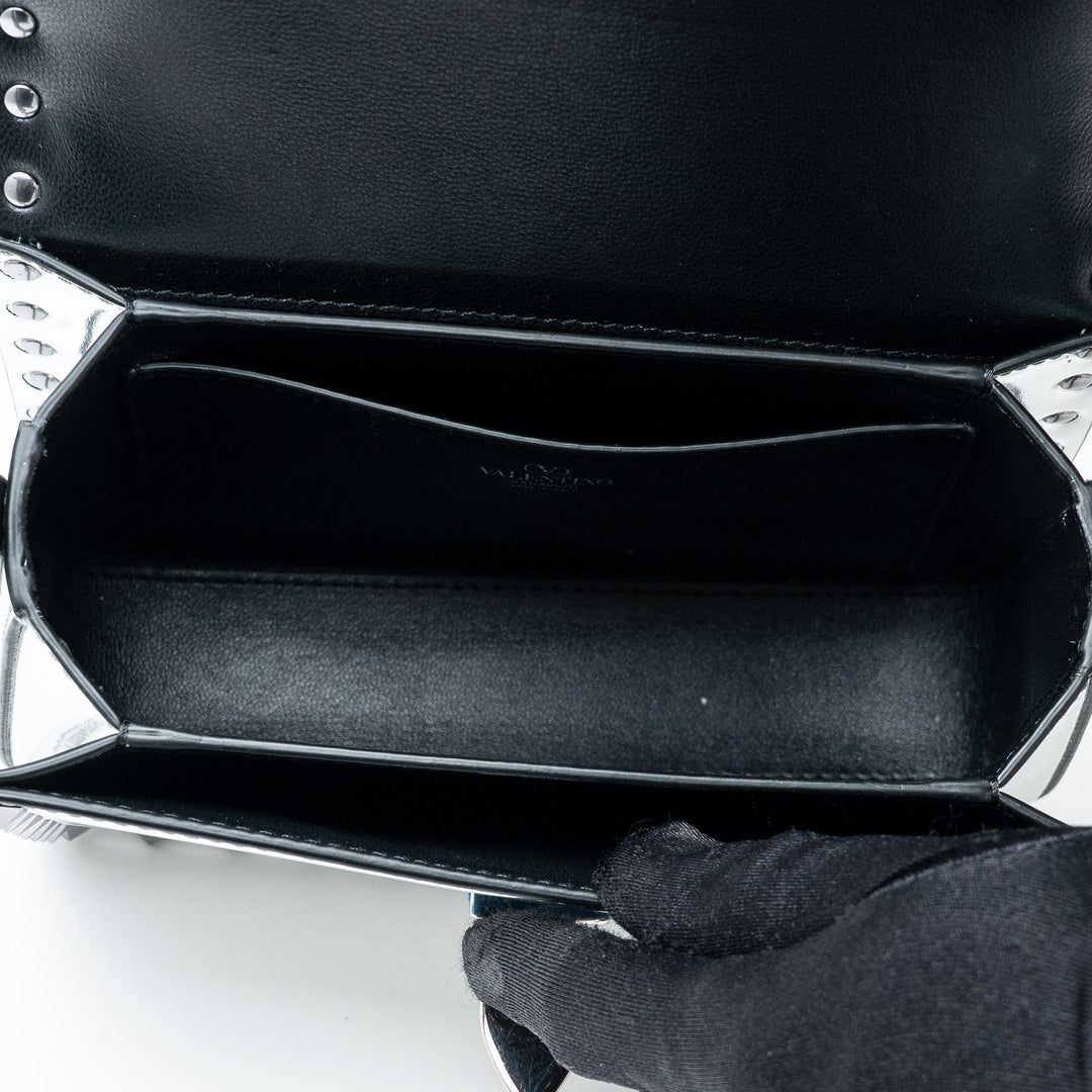 Silver Patent Leather Rockstud Shoulder Bag. (view 8)