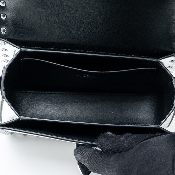 Silver Patent Leather Rockstud Shoulder Bag. (view 8)