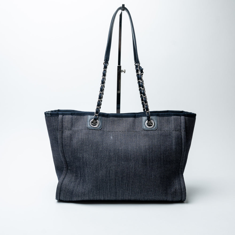 Navy Blue Denim Small Deauville Tote Bag. (view 2)