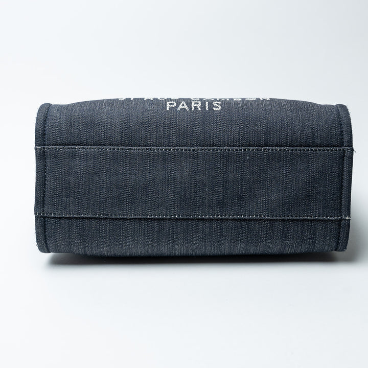 Navy Blue Denim Small Deauville Tote Bag. (view 4)