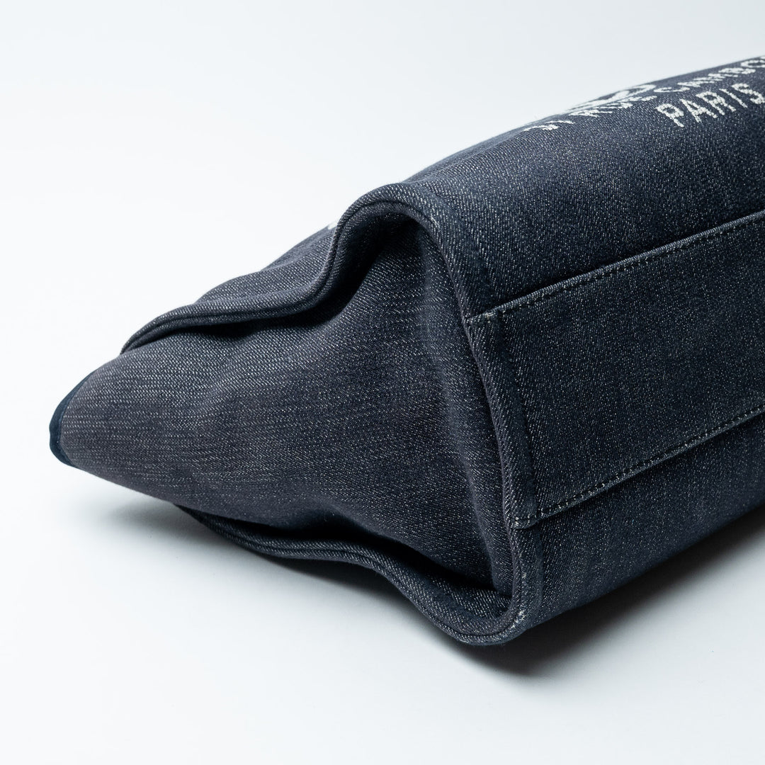 Navy Blue Denim Small Deauville Tote Bag. (view 5)