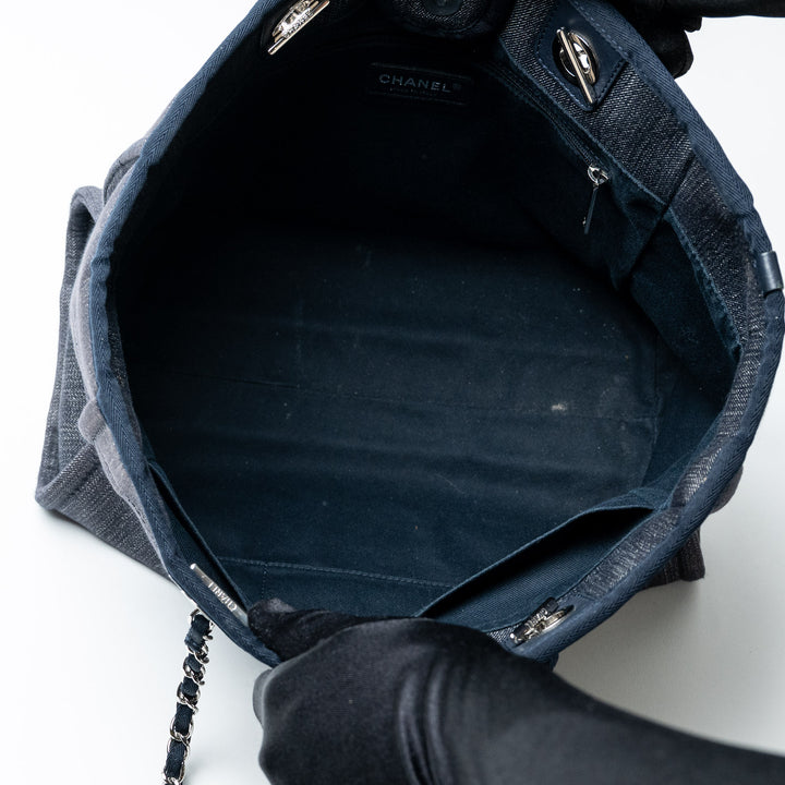 Navy Blue Denim Small Deauville Tote Bag. (view 6)