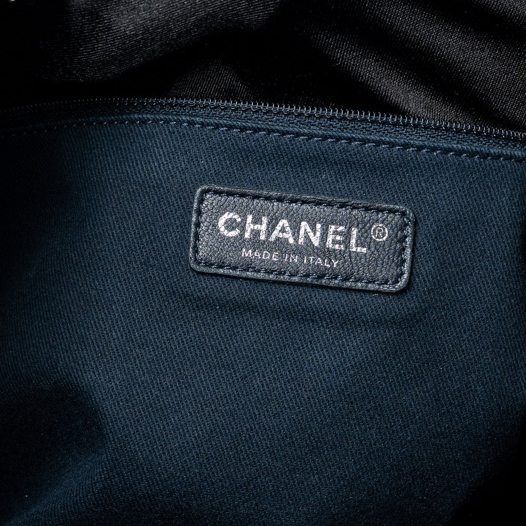 Navy Blue Denim Small Deauville Tote Bag. (view 7)